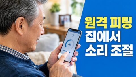스마트폰 앱을 통해 원격으로 보청기 소리를 조절하는 모습