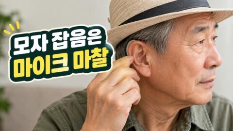 보청기 끼고 사우나에 들어가도 될까? 고온과 습기에 대비하는 방법 모자를 착용한 상태에서 귀 뒤 보청기 마이크 위치를 확인하는 모습